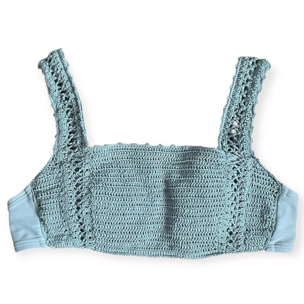 Xhilaration Sage Green Crochet Knit Swim Bikini Top Bathing Suit XS Beach Swim